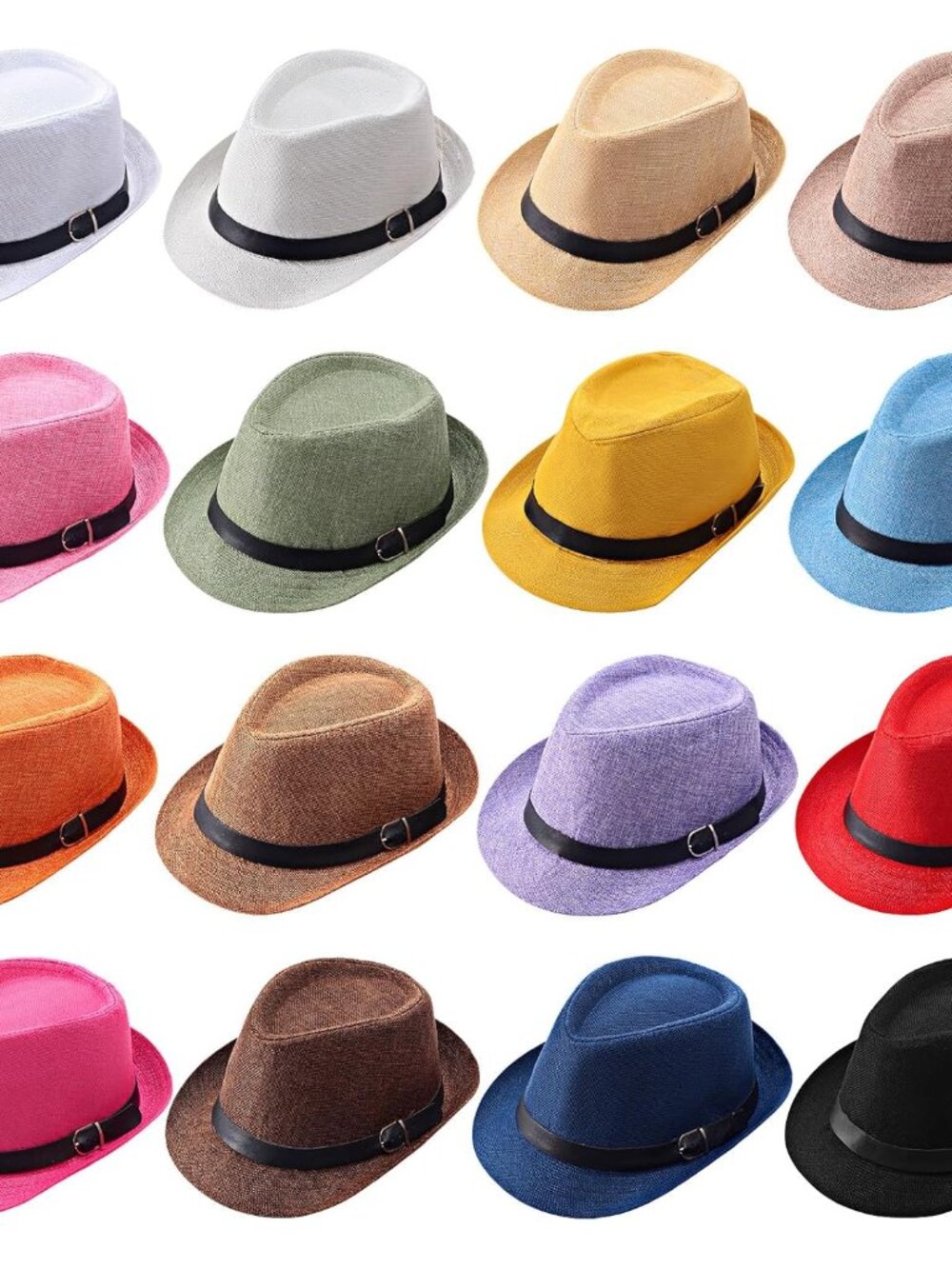 16 Pack Short Brim for Men Women Classic Trilby Panama Hat Bulk Summer Dress Sun